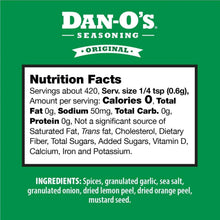 Dan-O's Original seasoning nutrition facts panel with ingredient list