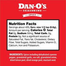 Nutrition Facts panel for spicy seasoning with serving and ingredients information text