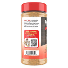 Spicy seasoning jar back label with red cap, barcode and QR code information