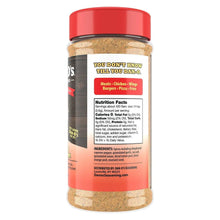 Spicy seasoning jar back label with nutrition facts box and ingredients panel