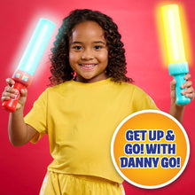 Light-up musical drumsticks, red and light-blue with glowing tips, held by a child
