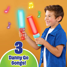 Light-up musical drumsticks, red and teal with glowing white tips