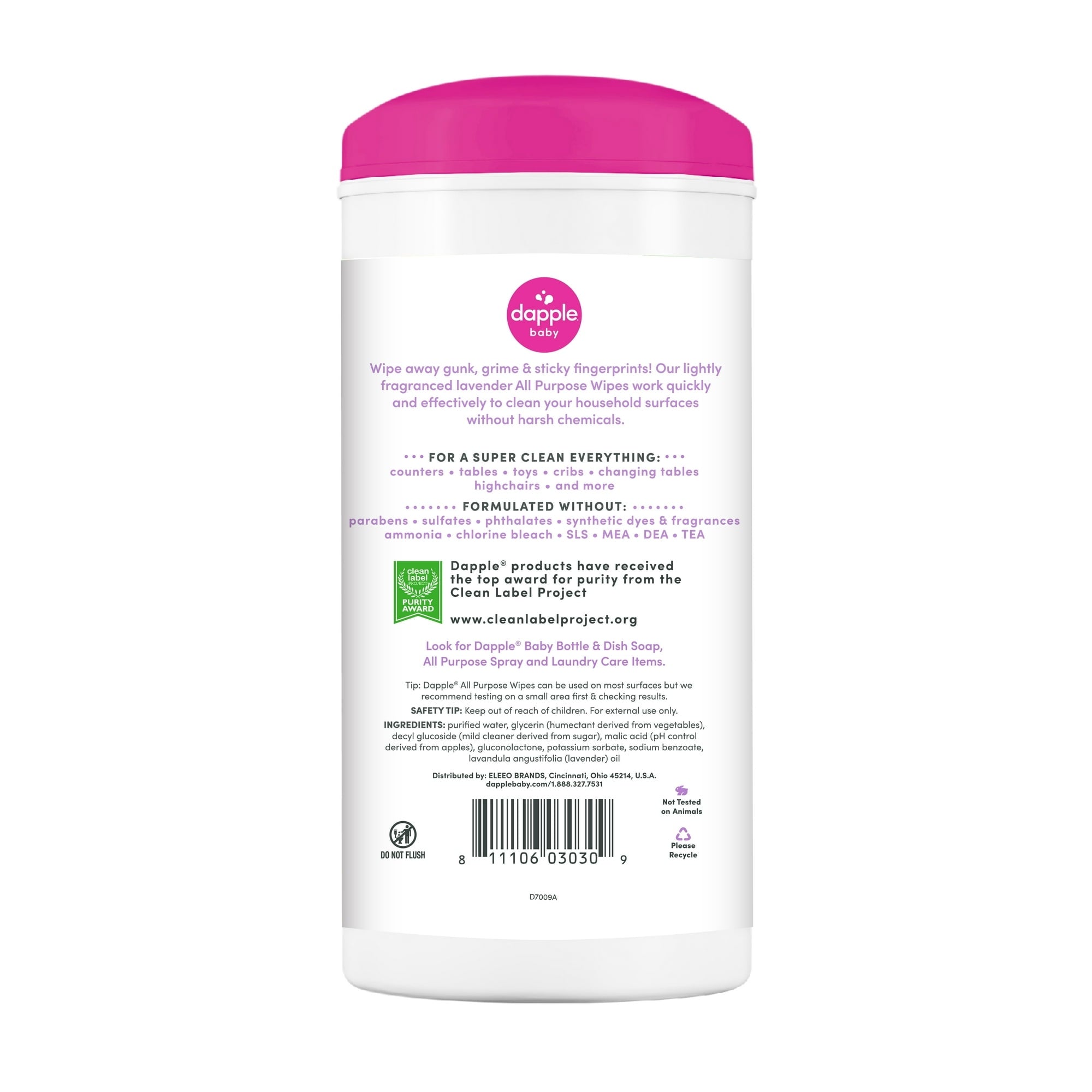 Dapple Baby All-Purpose Cleaning Wipes with Lavender Scent - 75 Plant-Based Wipes