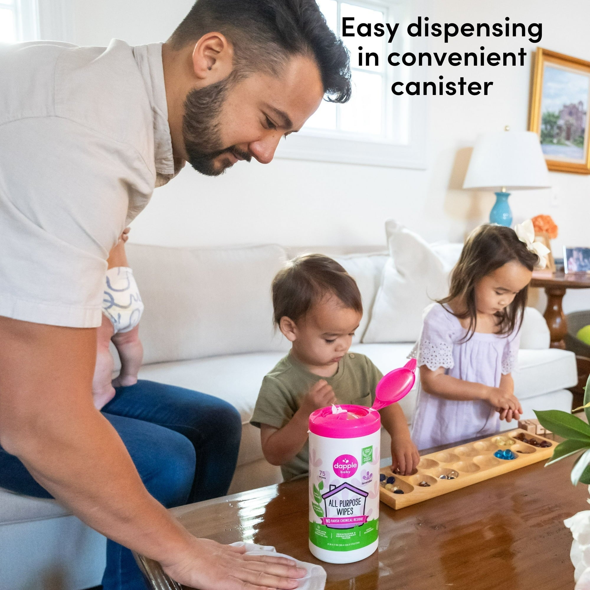 Dapple Baby All-Purpose Cleaning Wipes with Lavender Scent - 75 Plant-Based Wipes
