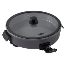 14-inch electric ceramic skillet with glass lid and black temperature control knob