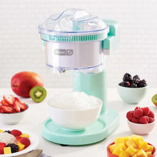 Shaved ice maker base with clear ice chamber and mint housing