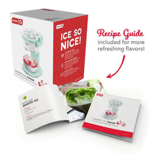 Shaved ice maker retail box with recipe guide and instruction booklets