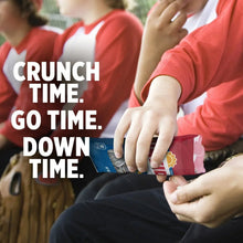 Sunflower seeds bag held by hands, kid in red shirt in a promotional lifestyle scene