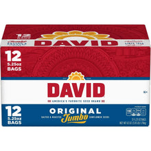 David Original Jumbo sunflower seeds 12-bag pack, front of red and white carton