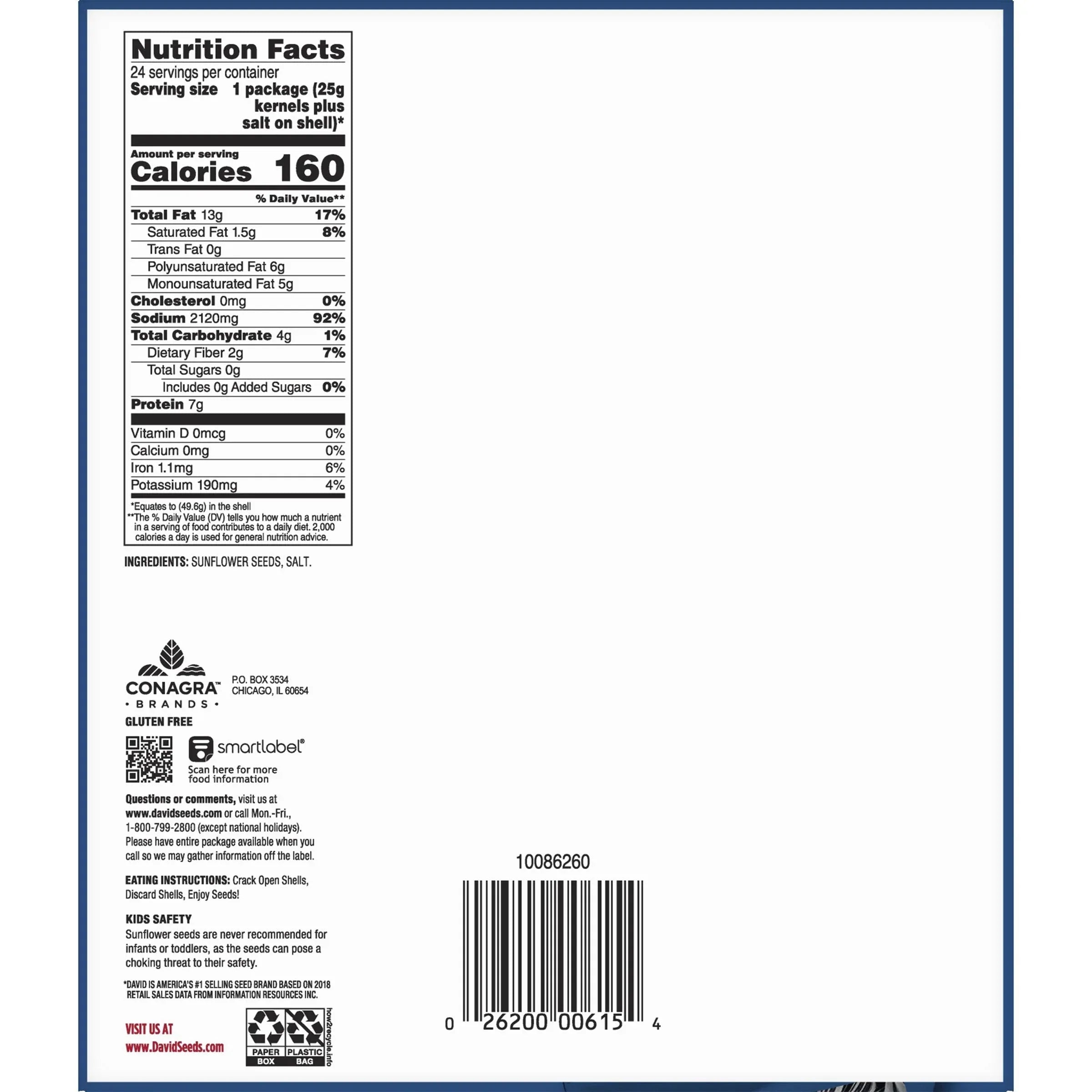 David Original Sunflower In-Shell Seeds, 1.75 oz, 24-count - USA MEGA SHOP