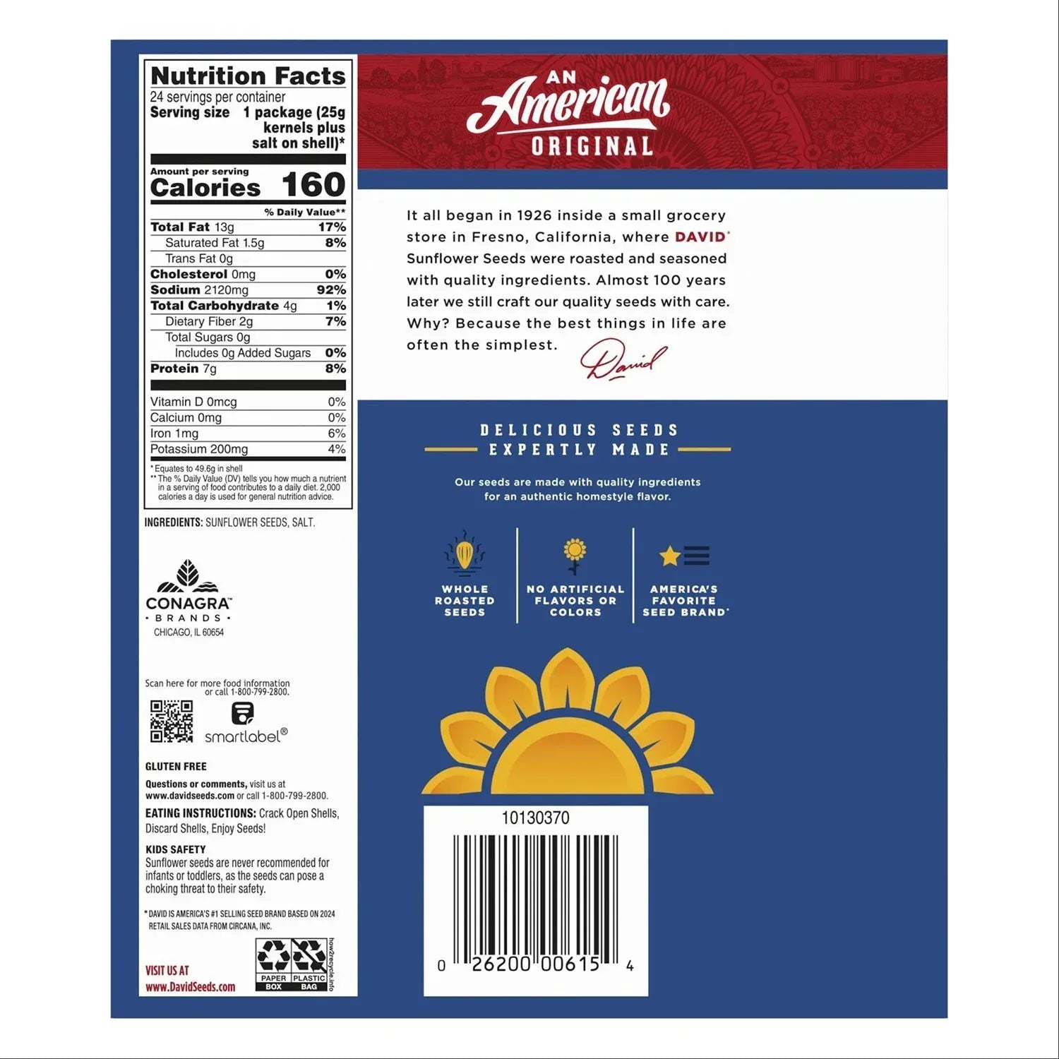 David Original Sunflower In-Shell Seeds, 1.75 oz, 24-count