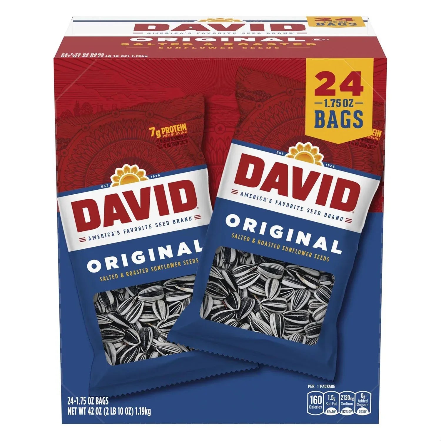 David Original Sunflower In-Shell Seeds, 1.75 oz, 24-count