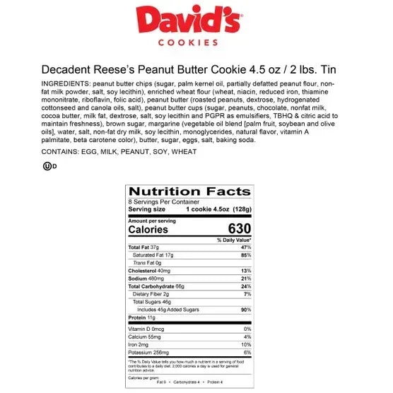 David’s Cookies Decadent Triple Chocolate made with mini Hershey’s Kisses and Reese’s Peanut Butter Cup Cookies Tin – 2 Count
