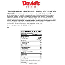 Nutrition Facts panel for Reese's peanut butter cookies in a 2-lb tin
