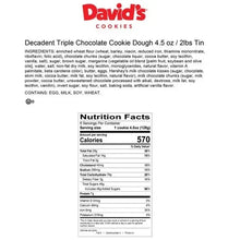 Nutrition Facts panel for triple chocolate cookie dough in a 2-lb tin