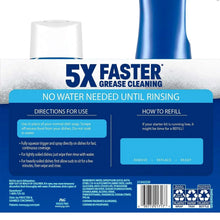 Dish spray refill bottle with blue back label and directions for use
