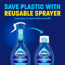 Reusable sprayer and refill bottle graphic for Dawn Platinum Plus Powerwash, 16 oz refill