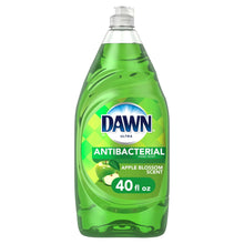 Liquid dish soap bottle, green Dawn Ultra antibacterial label, Apple Blossom, 40 fl oz
