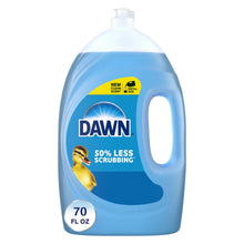 Dawn Ultra dishwashing liquid bottle, blue liquid, 70 fl oz with pump