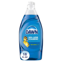 Dawn Ultra dishwashing liquid, 18 fl oz bottle with blue label and DAWN logo