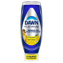 Dawn Platinum dish soap bottle, blue Clean Lemon scent, EZ-SQUEEZE cap.