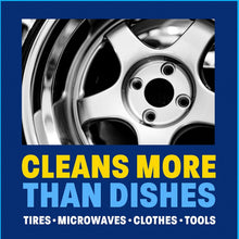 Dawn Platinum dish soap promo over a silver wheel rim and cleaning text