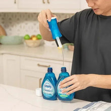 Dish soap spray bottles with blue nozzles and Dawn Powerwash branding