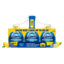 Dish spray bottle set with blue Dawn Platinum Plus bottles and lemon-scent refills