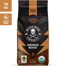 Death Wish Coffee medium roast whole bean coffee bag, 10 oz, USDA Organic and Fair Trade