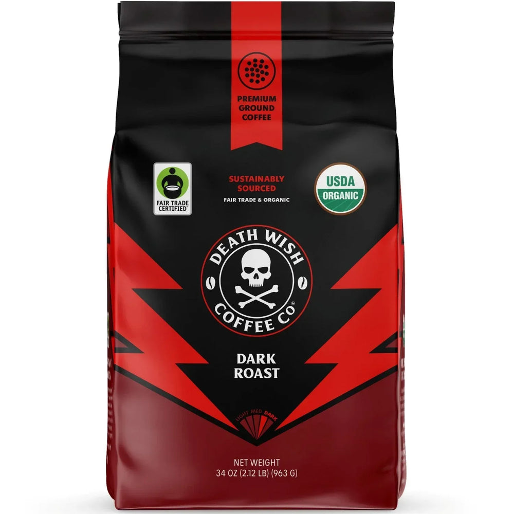 Death Wish Organic Dark Roast Ground Coffee, 34 oz. - USA MEGA SHOP