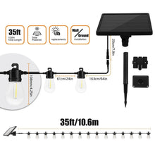 Solar string light set with black bulbs and dual solar panel, ground and wall mount parts