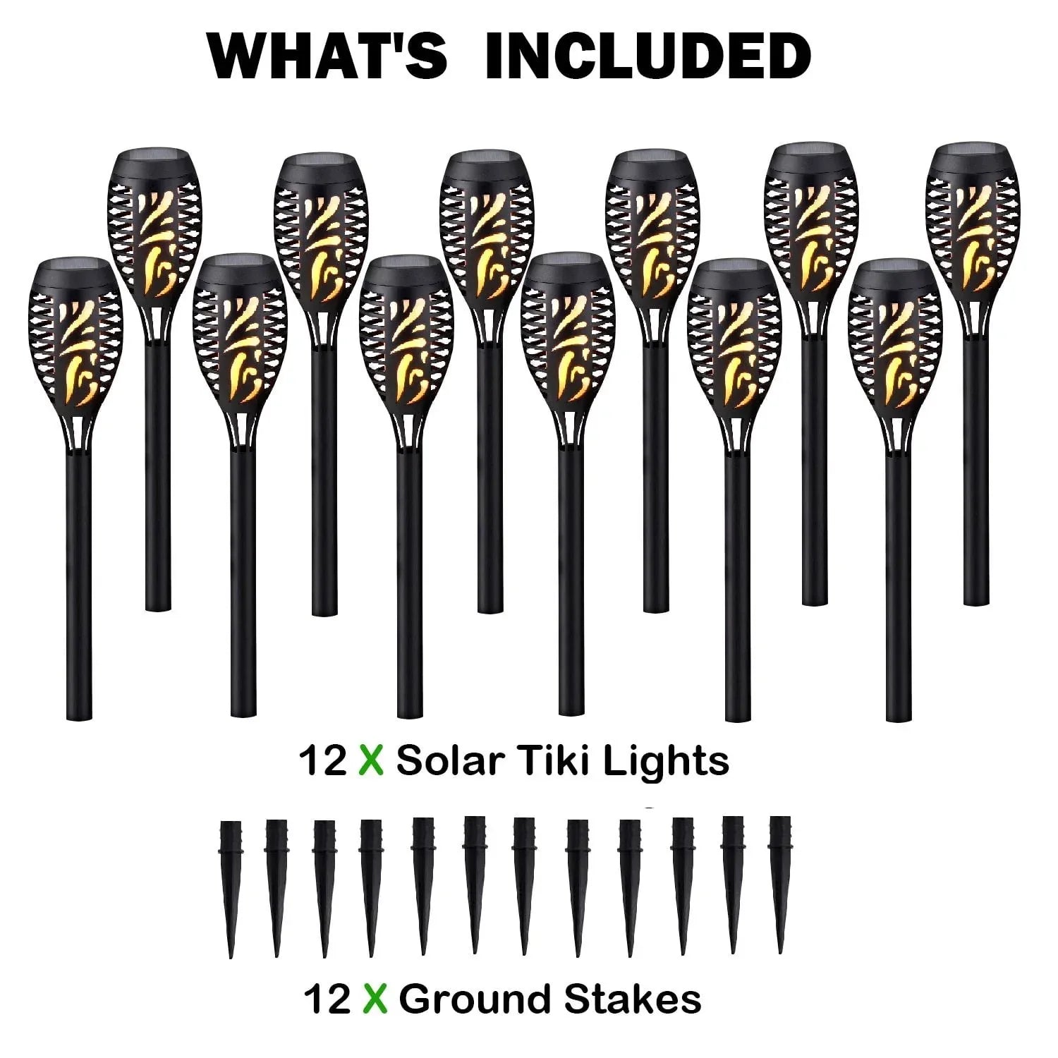 Deck Impressions 15" Solar Flaming Tiki Torch Lights, 12-Pack