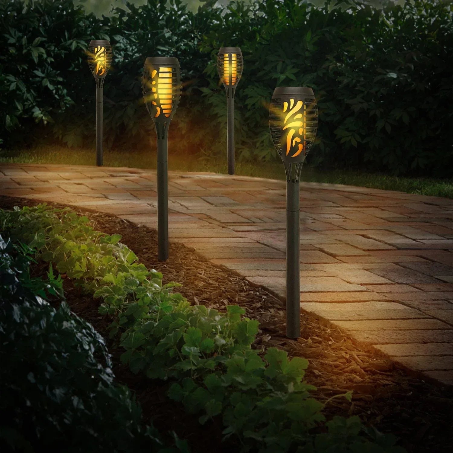 Deck Impressions 15" Solar Flaming Tiki Torch Lights, 12-Pack