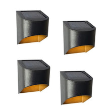 Solar downcast deck light set of four, dark aluminum housings with amber openings
