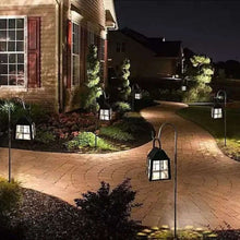 Black solar lantern stake with hanging hook, square glass panels