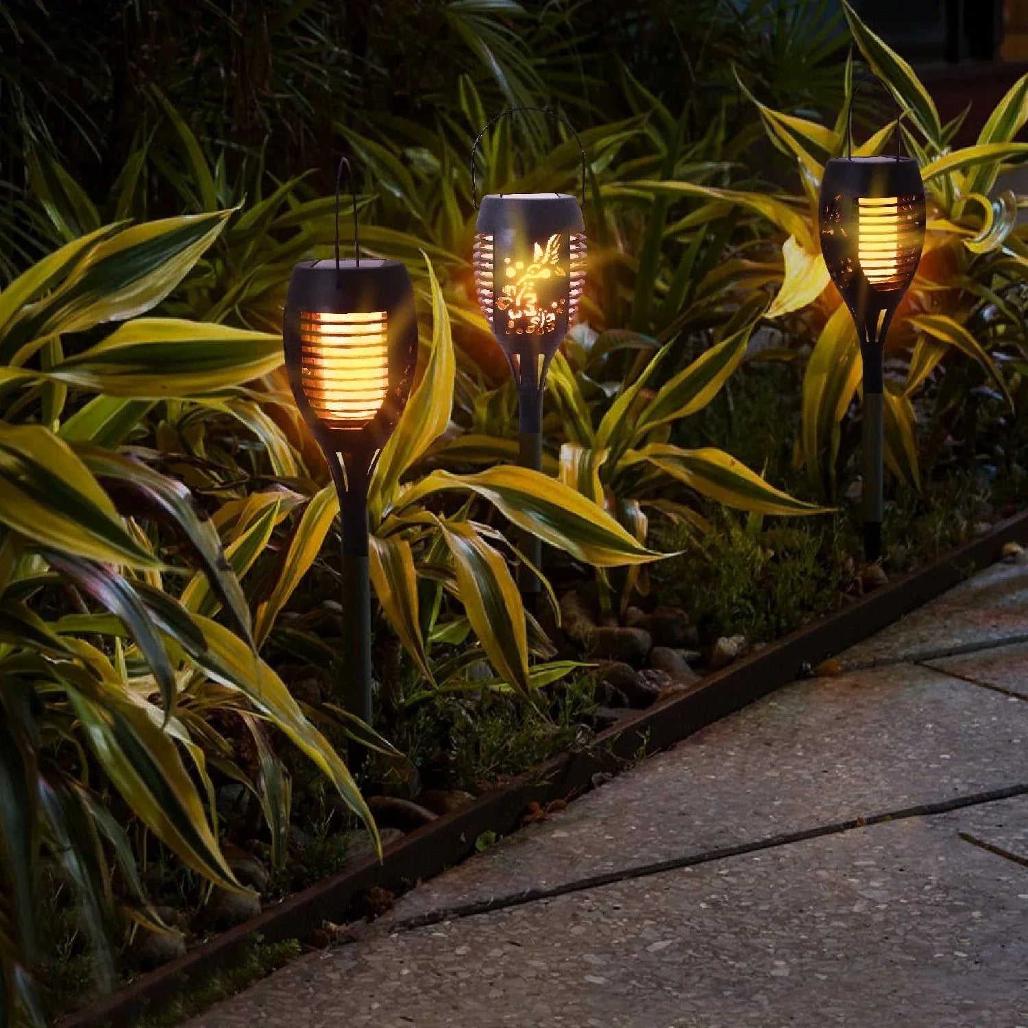Deck Impressions Hummingbird Solar Tiki with Flame Effect Lights, 4-Pack
