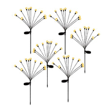 Solar stake firefly lights set of 6 with fan-shaped multi-color globe bulbs on black poles