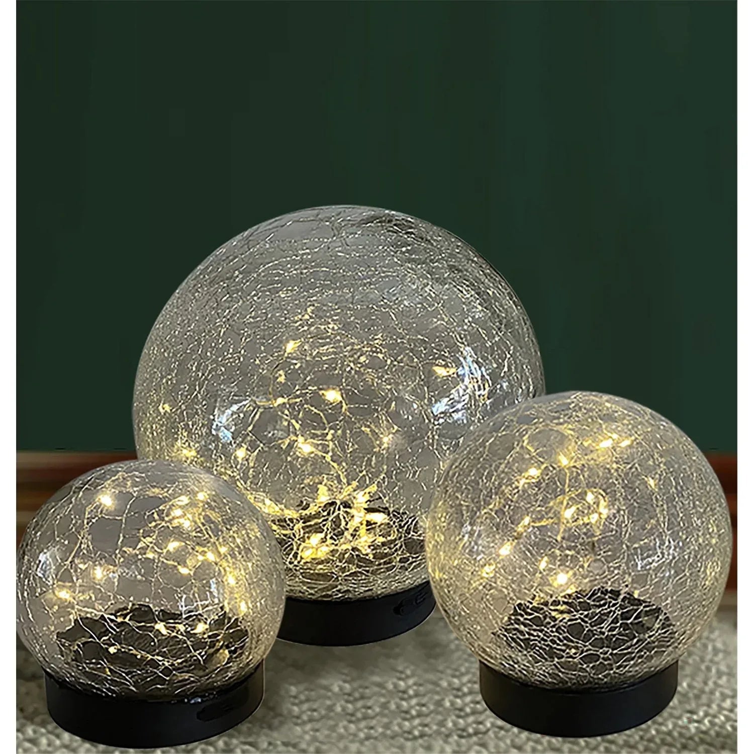 Deck Impressions Multi-Size Solar/USB LED Crackle Glass Globe Lights, 3-Pack