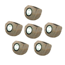 Sandstone solar rock light set, six oval stone housings with round glowing lens