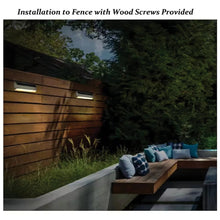 Solar gutter lights glowing along a fence railing with warm light strips