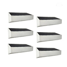 6-pack solar gutter lights with white housings and dark solar panel tops
