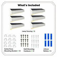 Included set: 6 lamp housings, mounting brackets, hardware, and lithium batteries