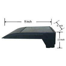 Solar wall light dimensions: 9 in long, 6 in wide, 2.3 in tall, black
