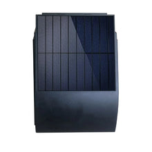 Black solar wall light back with vertical ridged panel and mounting base