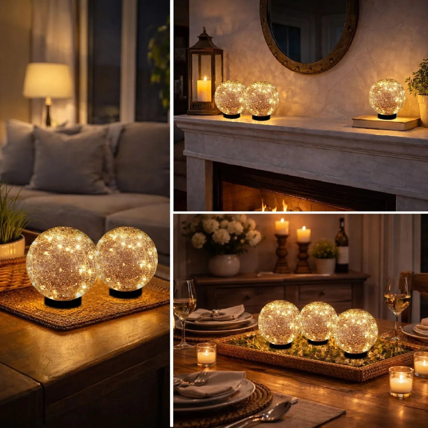 Deck Impressions 6" Solar/USB LED Crackle Glass Globe Lights, Choose Pack