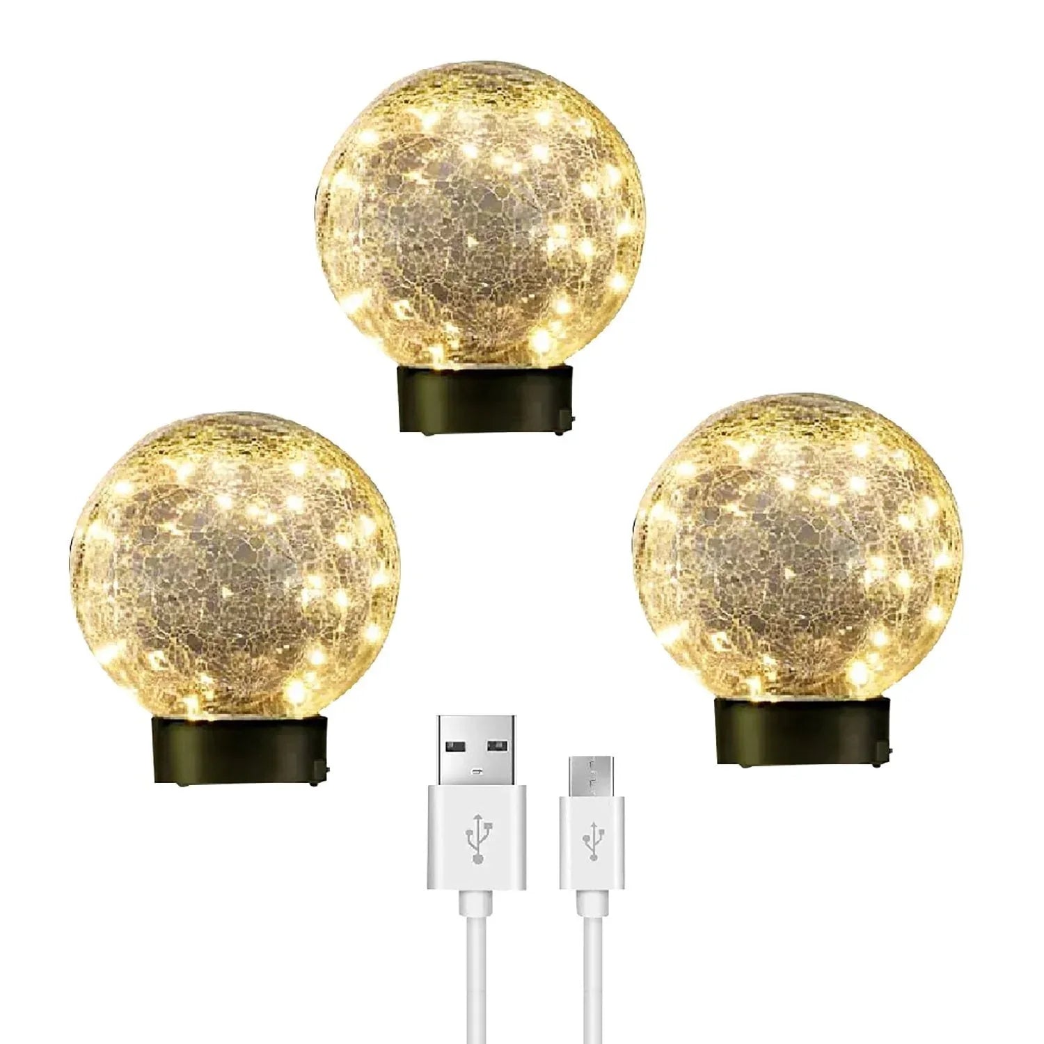 Deck Impressions 6" Solar/USB LED Crackle Glass Globe Lights, Choose Pack