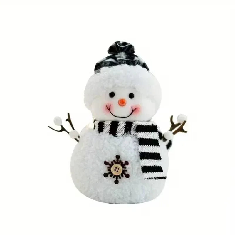 Decorative Plush Ornament with Checkered Hat & Scarf, Multi-Pose Holiday Decor