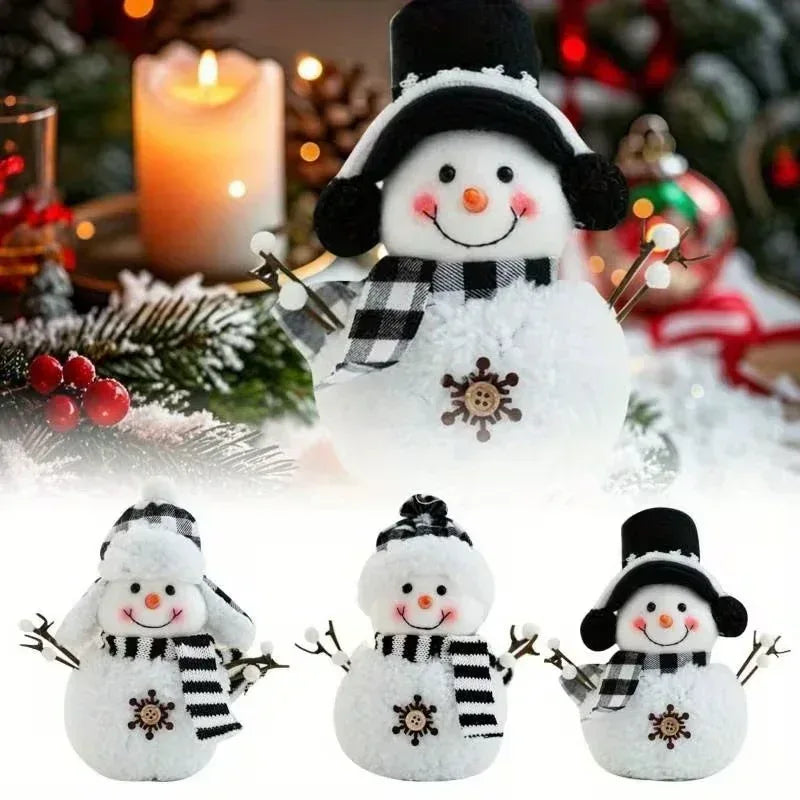 Decorative Plush Ornament with Checkered Hat & Scarf, Multi-Pose Holiday Decor