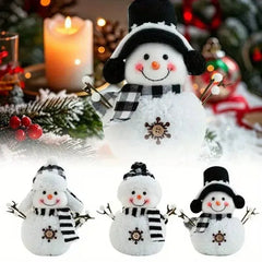 Decorative Plush Ornament with Checkered Hat & Scarf, Multi-Pose Holiday Decor