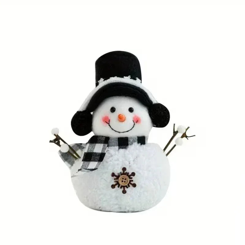 Decorative Plush Ornament with Checkered Hat & Scarf, Multi-Pose Holiday Decor